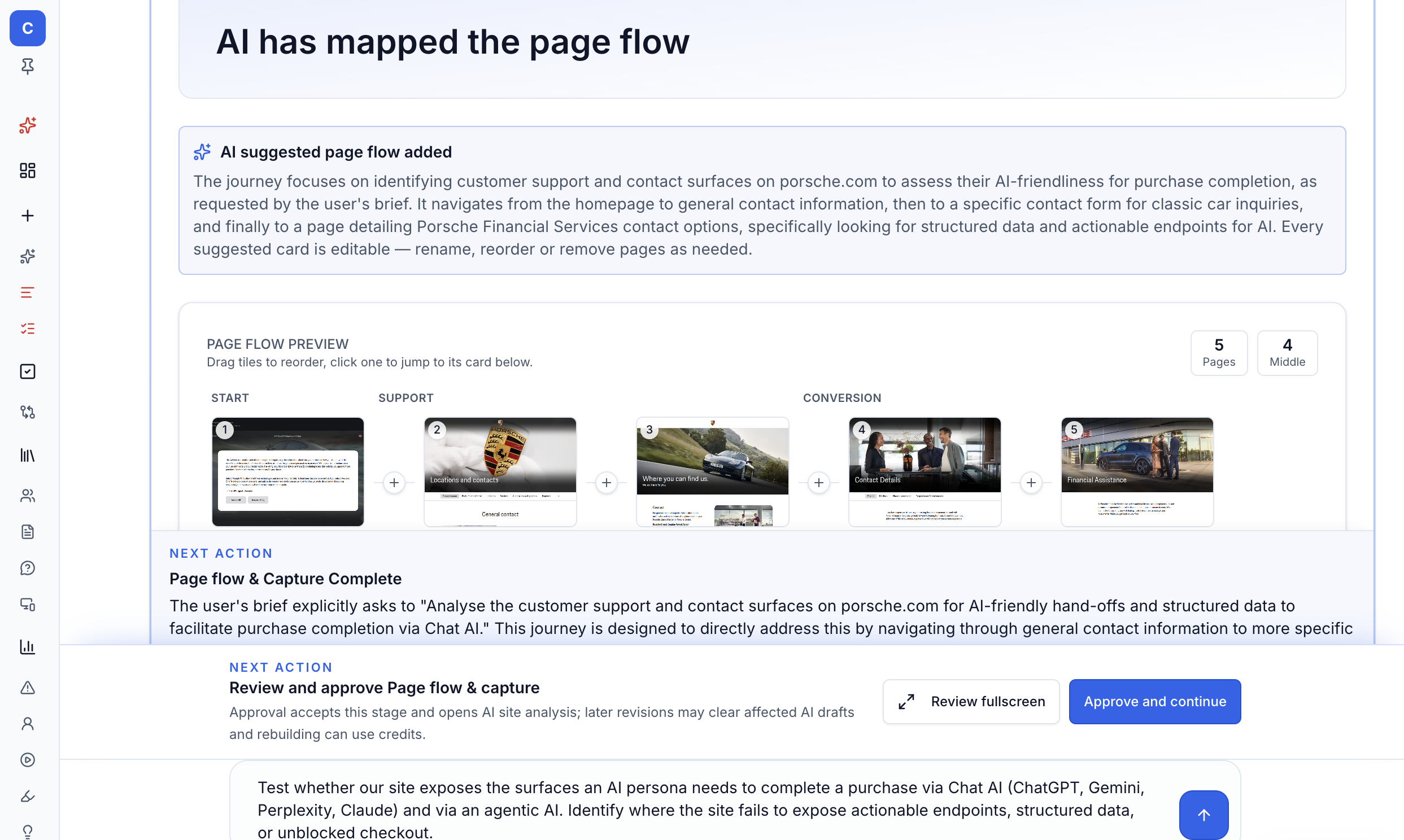 CX Craze interface showing an AI-mapped customer journey and page flow preview